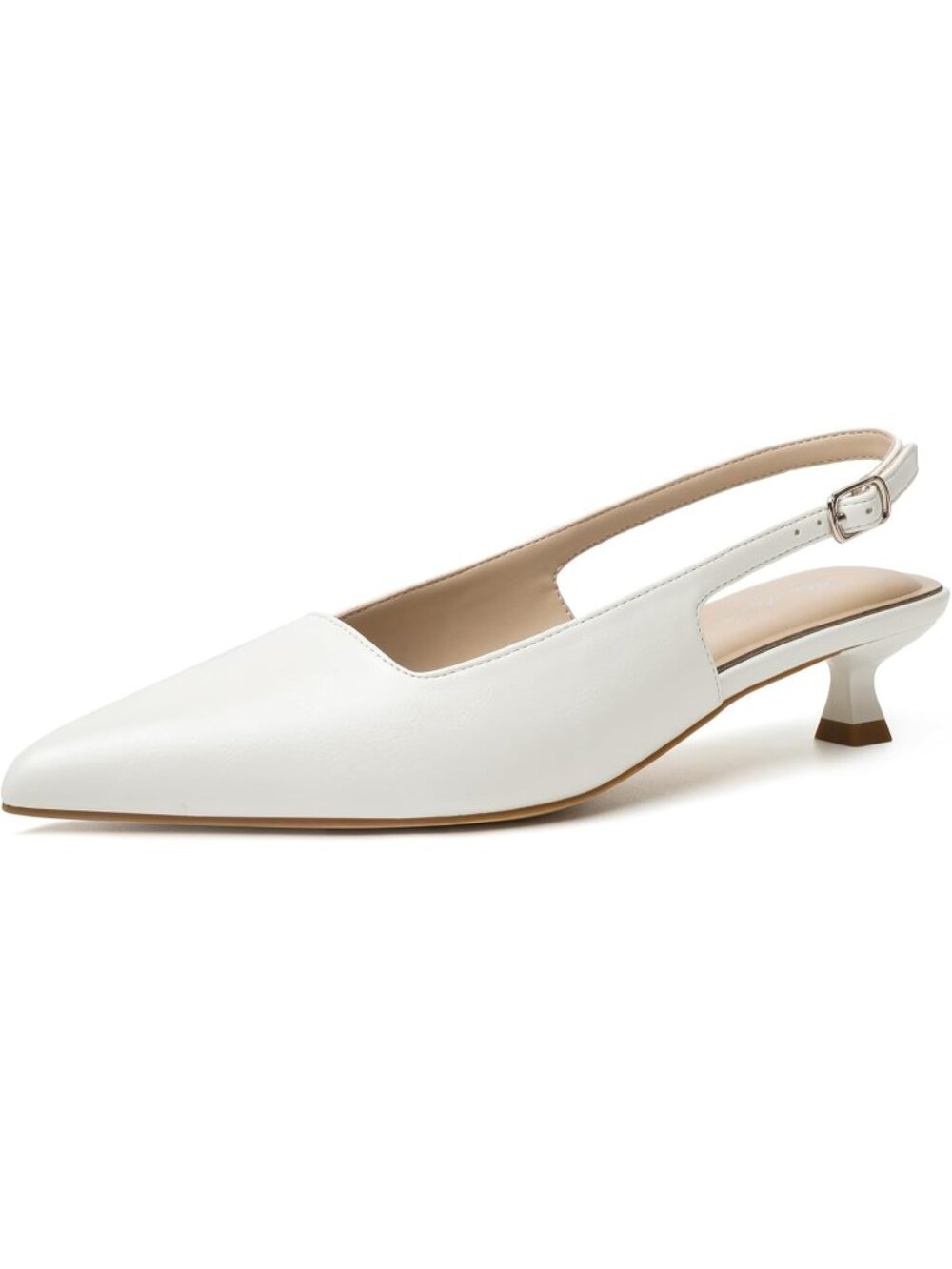 Women's Cream White Kitten Heels Pointed Closed Toe Heels Low Pumps for Party
